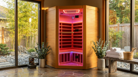 Multifunctional 2-3 Person Infrared Sauna for Home, 2180W Indoor Sauna with 7-Color LED Ambient Light, Red Light Feature, Oxygen Bar, Dual Bluetooth Speakers, 360° Surround Heating — Lifestyle